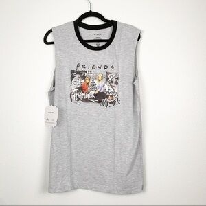 FRIENDS Sleeveless‎ Crew Neck Graphic Muscle Tank Gray NWT